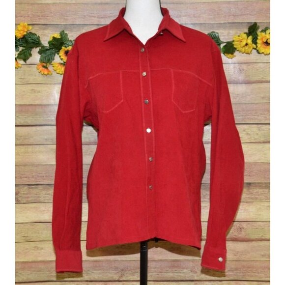 Wrangler Riata Ladies L Red Heavy Shirt Shacket Button Front Western Cowgirl - Picture 1 of 10